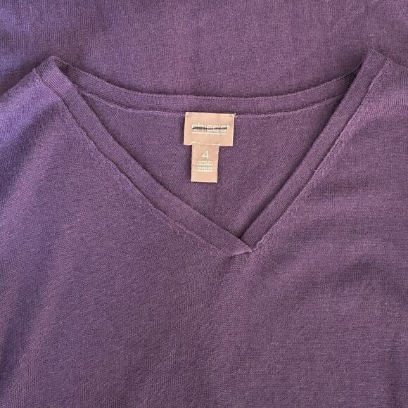 NWT Chico's Sweater Size 4 (2X) Touch Of Cashmere Muted Plum V-Neck 3/4 Sleeve - Picture 4 of 7